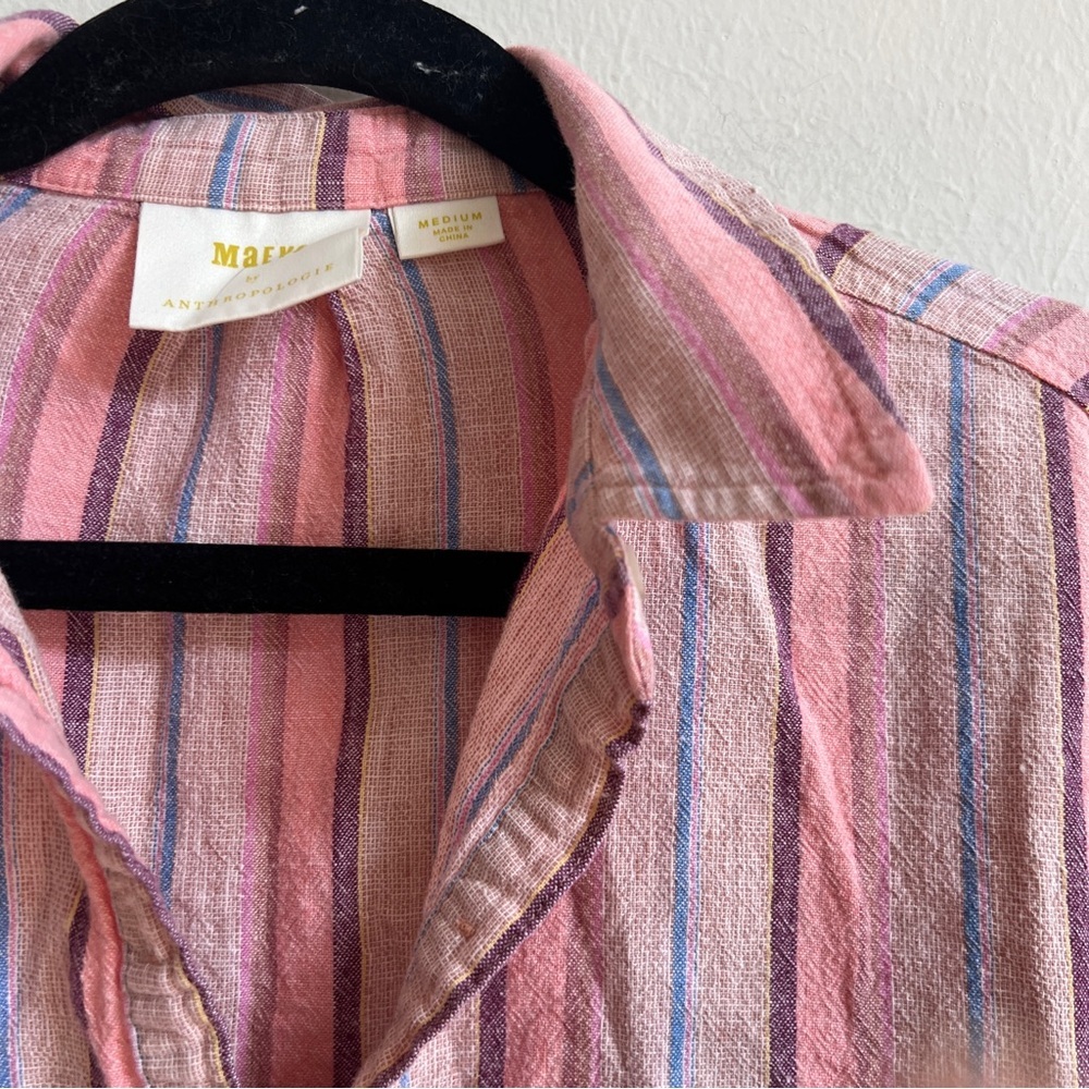 Anthropologie Maeve Pink Striped Linen Cotton Long Sleeve Blouse Shirt Size M - Picture 4 of 5